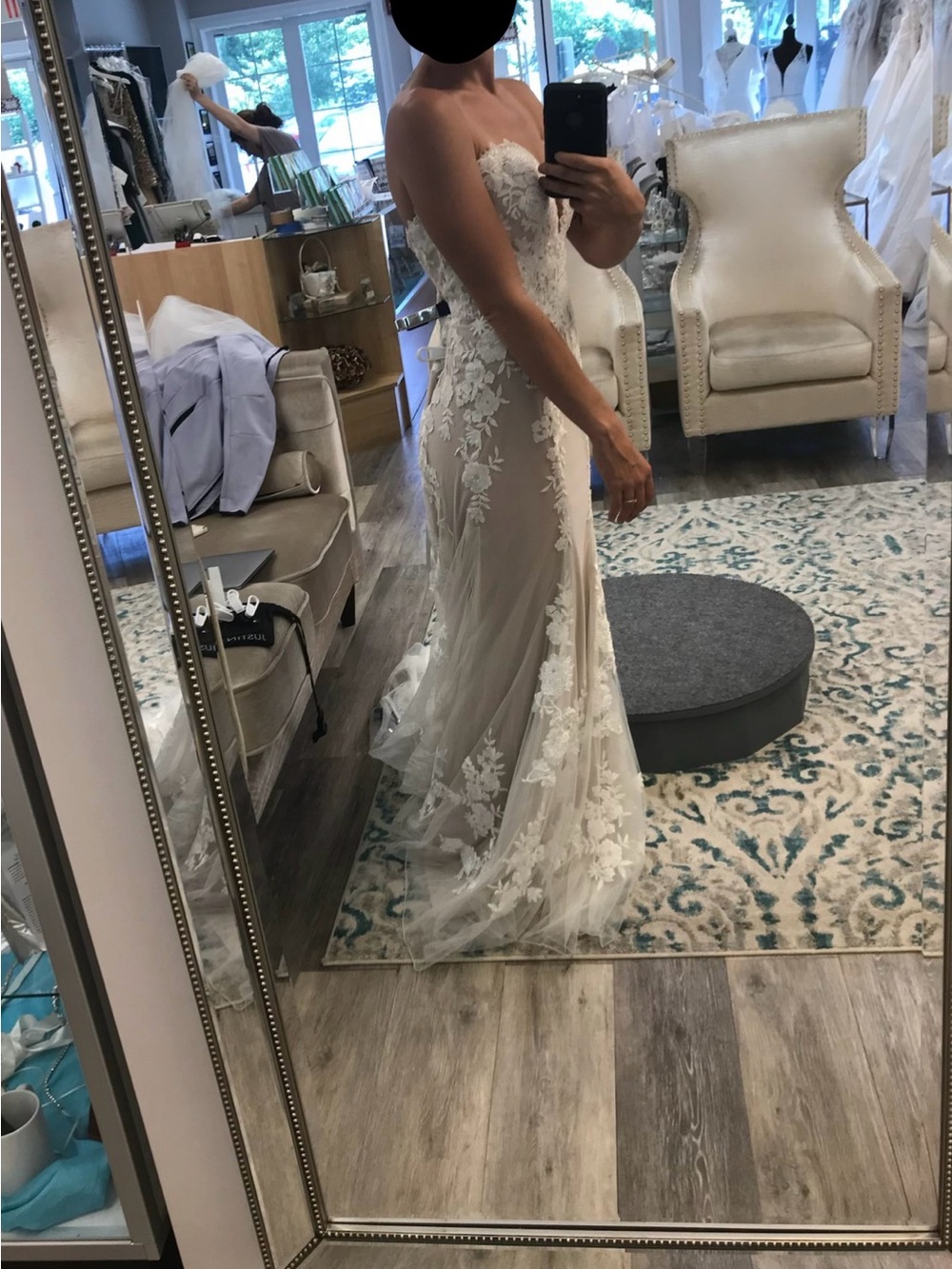UNUSED Strapless Lace Appliqué Wedding Dress in Ivory - Picture 2 of 10
